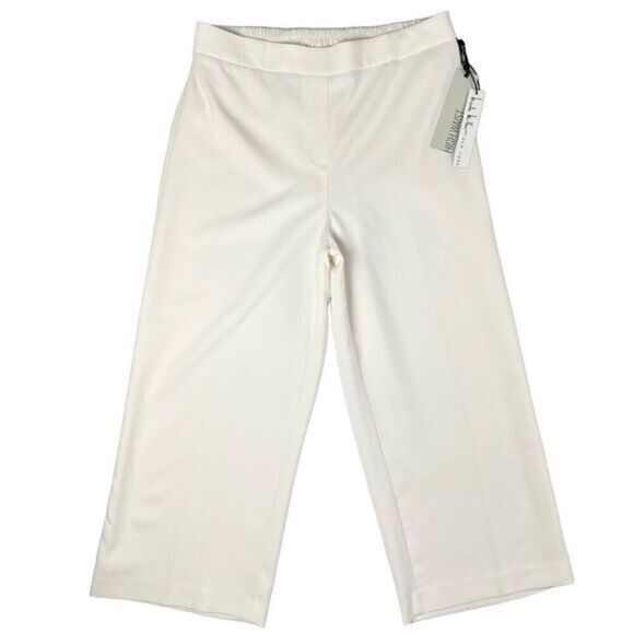 Nicole Miller New York High Waist Off White Cropped Wide Leg Dress Pants Size 10 - Picture 1 of 7